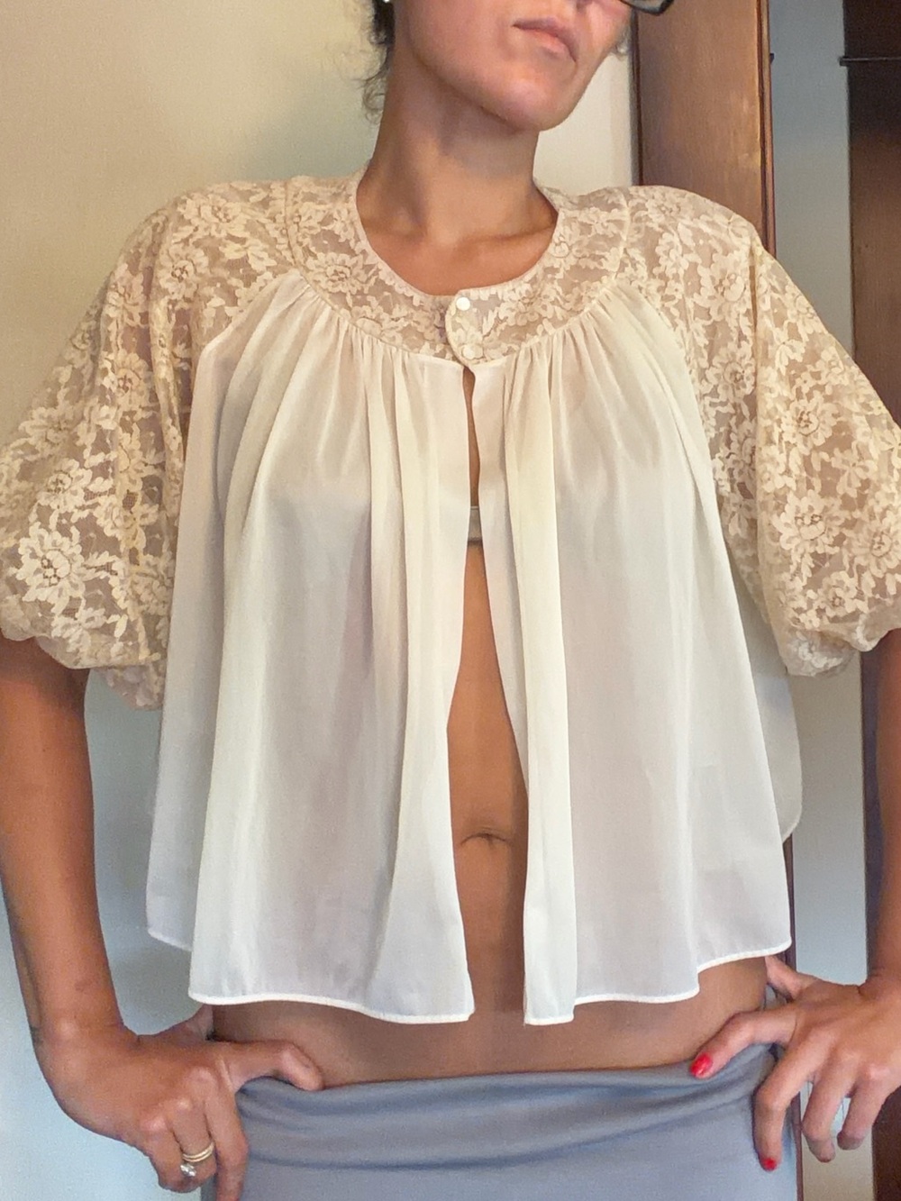 Vintage Puff Sleeve Cream Blouse